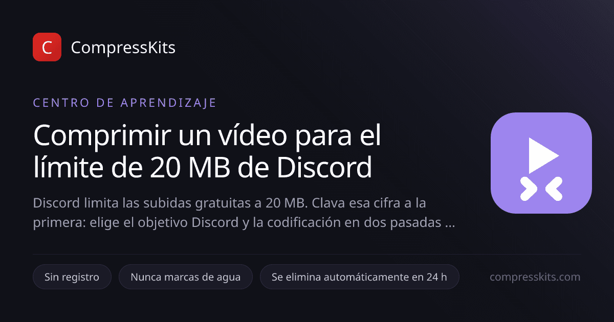 Comprimir un vídeo para el límite de 20 MB de Discord