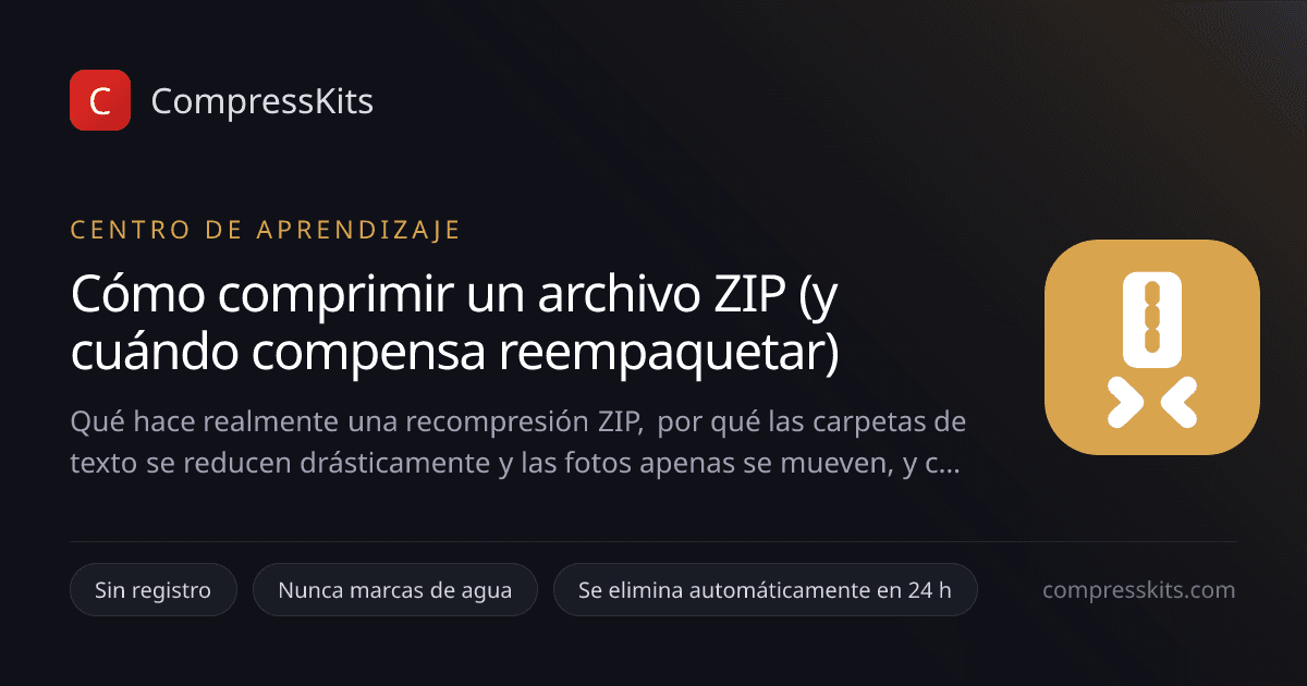 Cómo comprimir un archivo ZIP (y cuándo compensa reempaquetar)