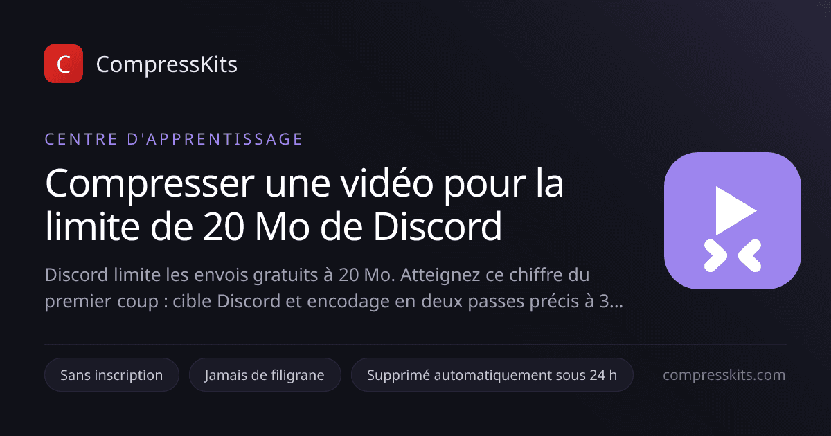Compresser une vidéo pour la limite de 20 Mo de Discord