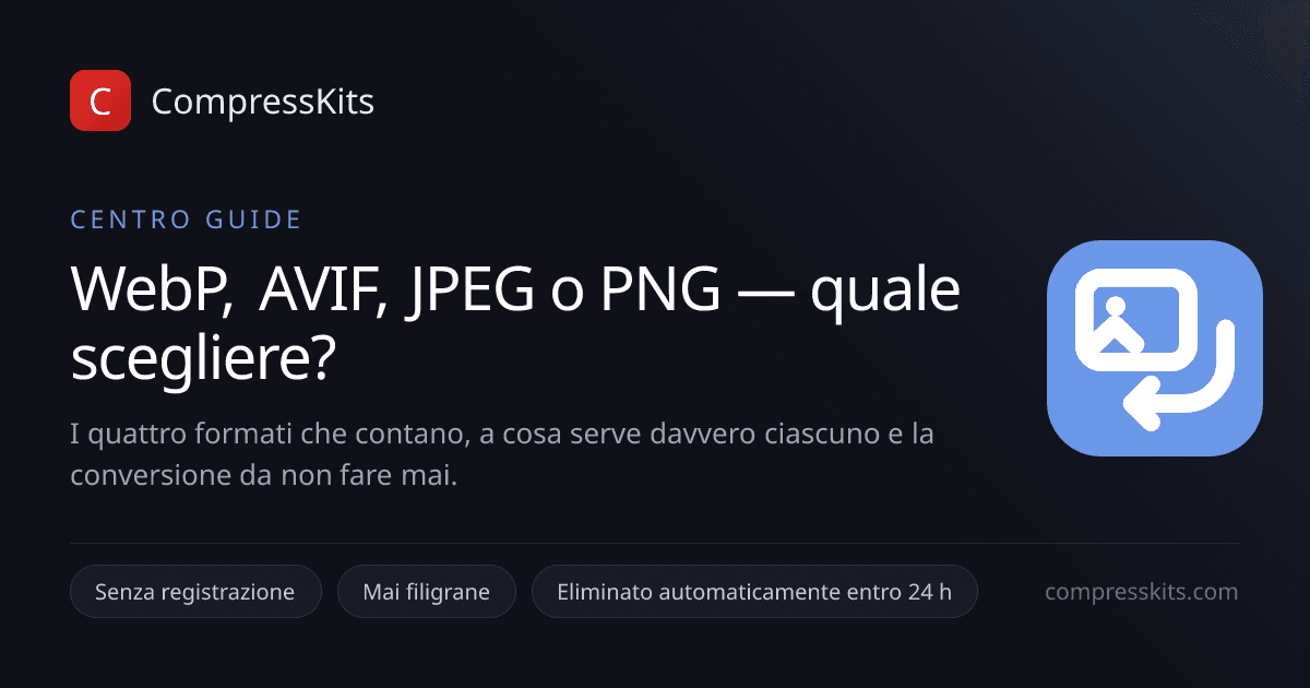 WebP, AVIF, JPEG o PNG — quale scegliere?